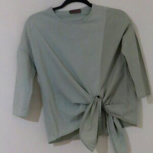 Tweed Mint Green Cotton and Jersey Knit T-shirt with Side Tie Size XS